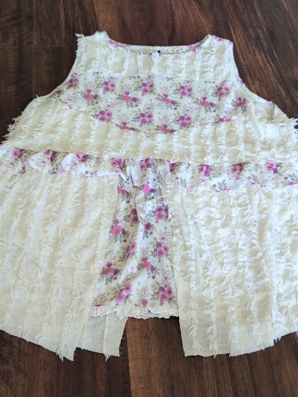 Cream Floral Lace-Accent Sleeveless Top